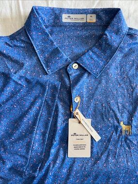 Peter Millar Featherweight Polo Shirt Men's XL UPF 50 Golf Goat Print